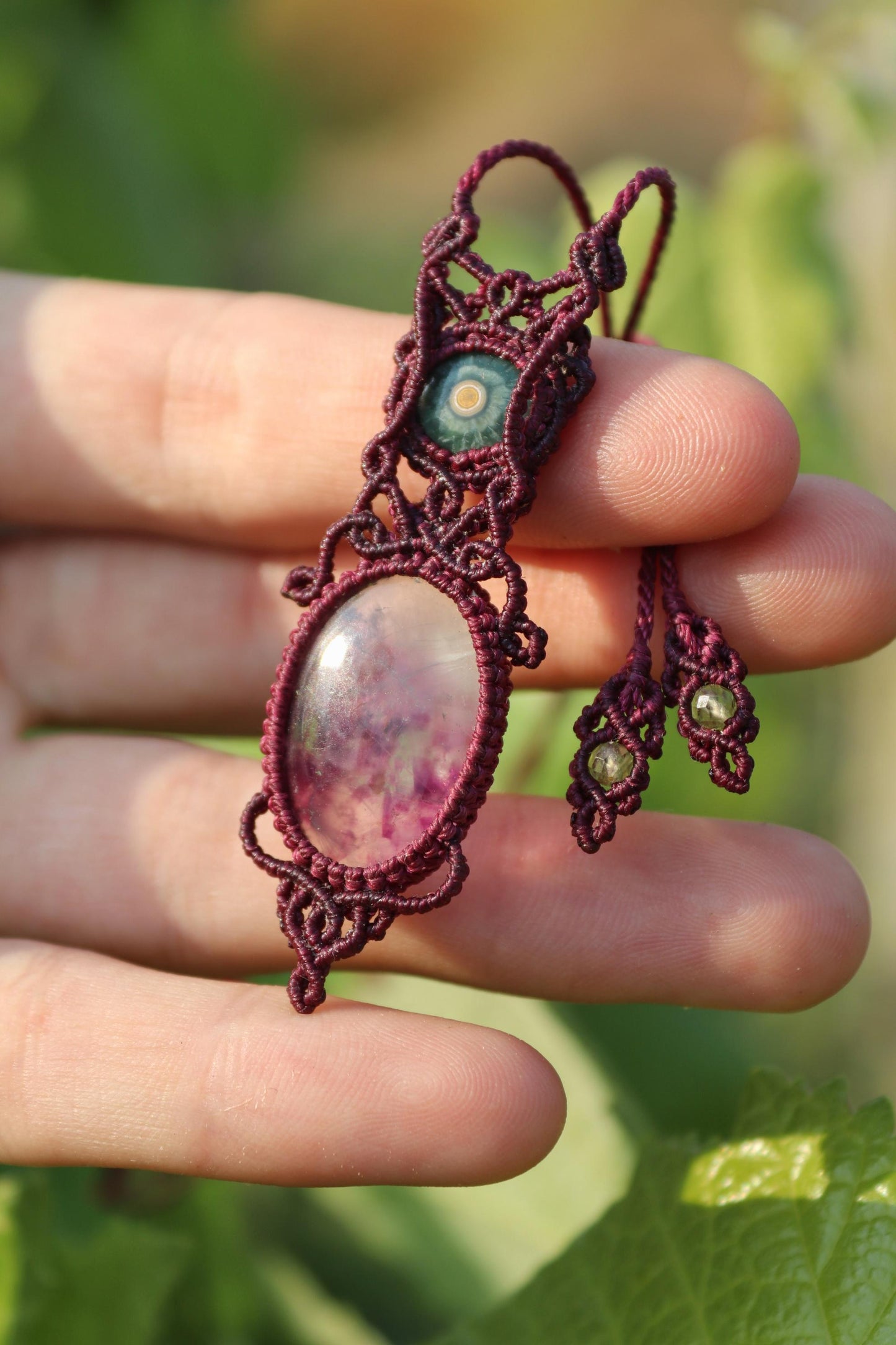 Pendentif en JASPE océanique et FLOURITE violette