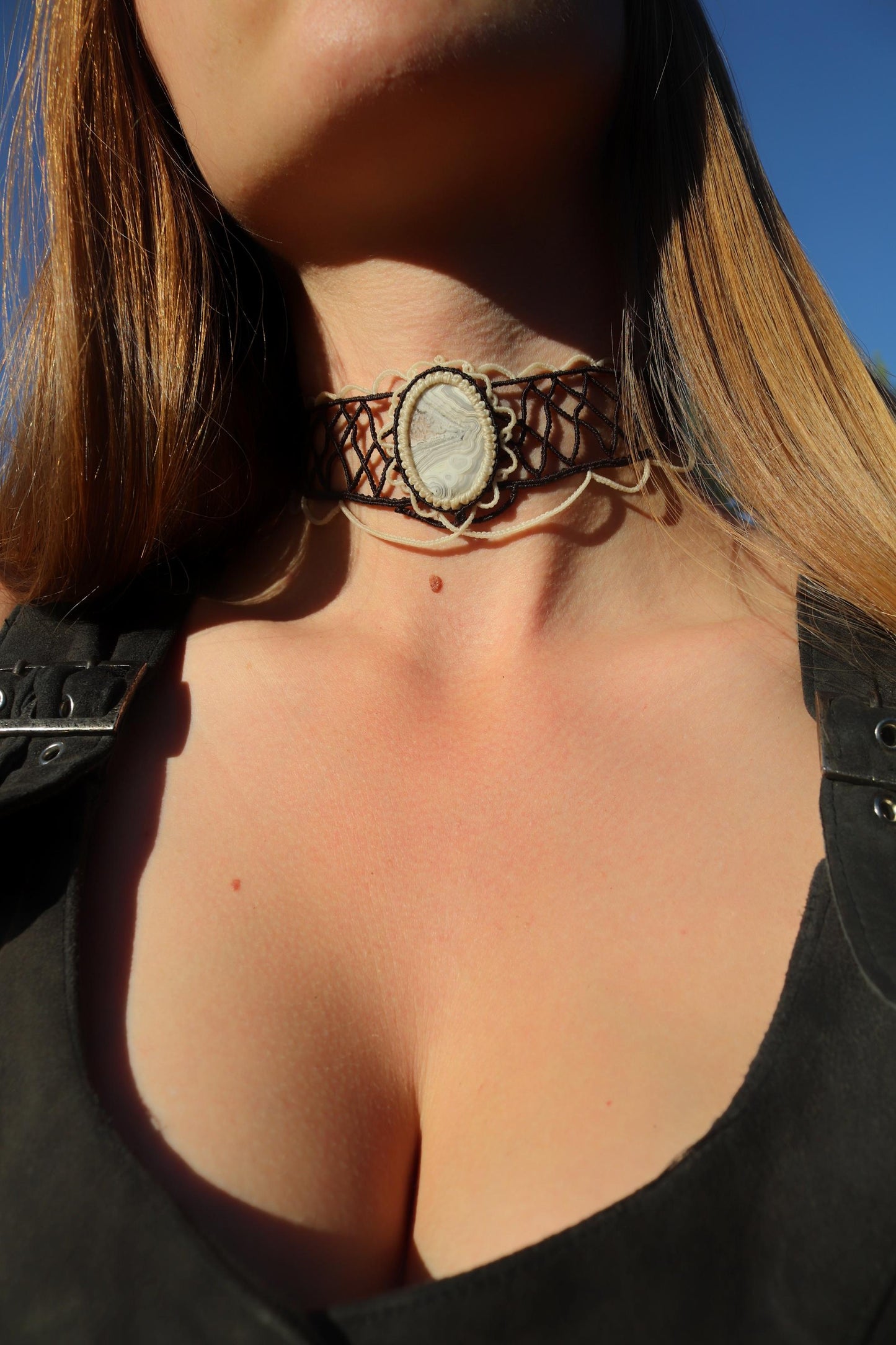 Collier ras-du-cou en agate de style victorien