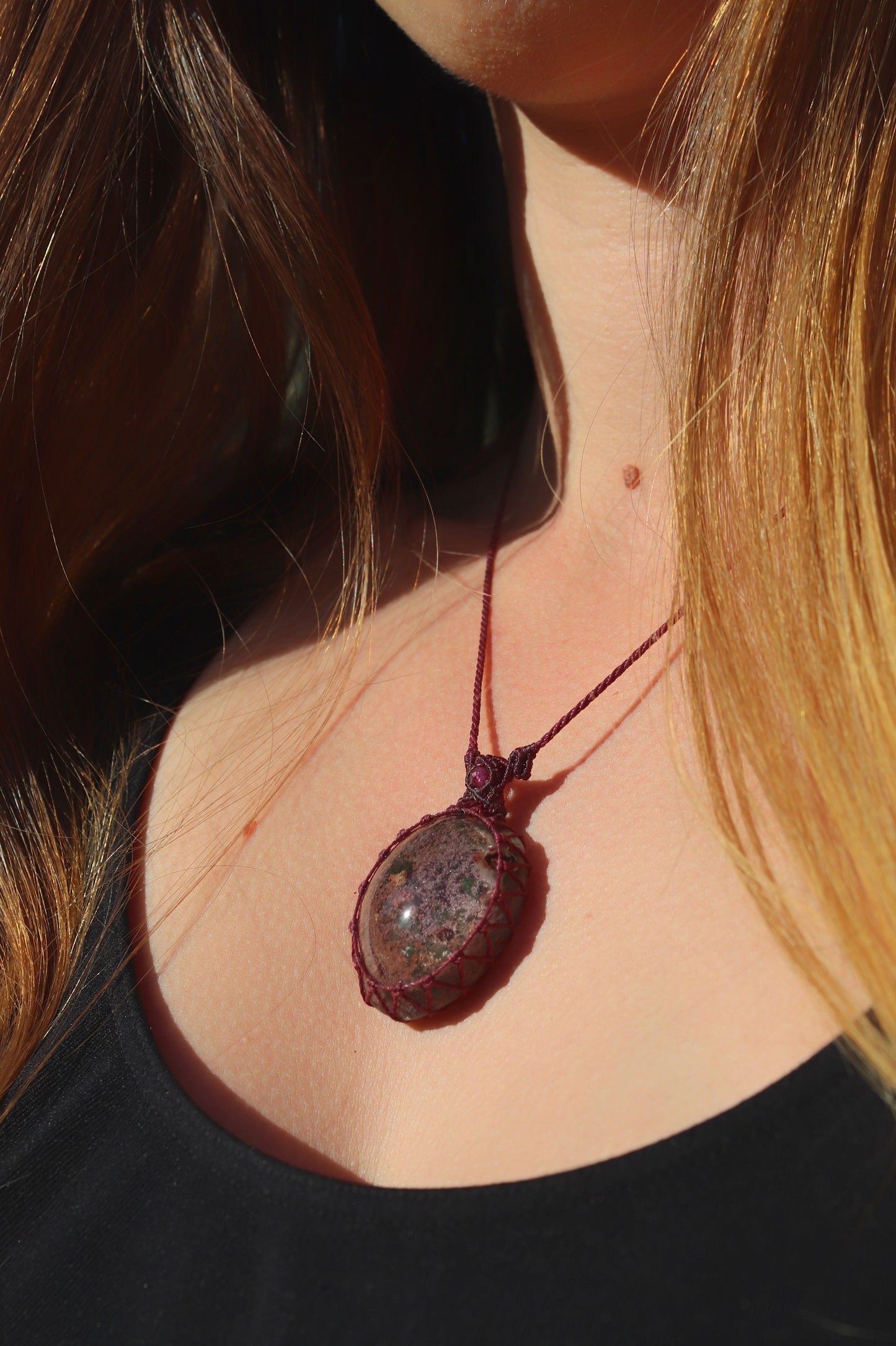 Lodolite/Garden Quartz pendant with natural ruby beads
