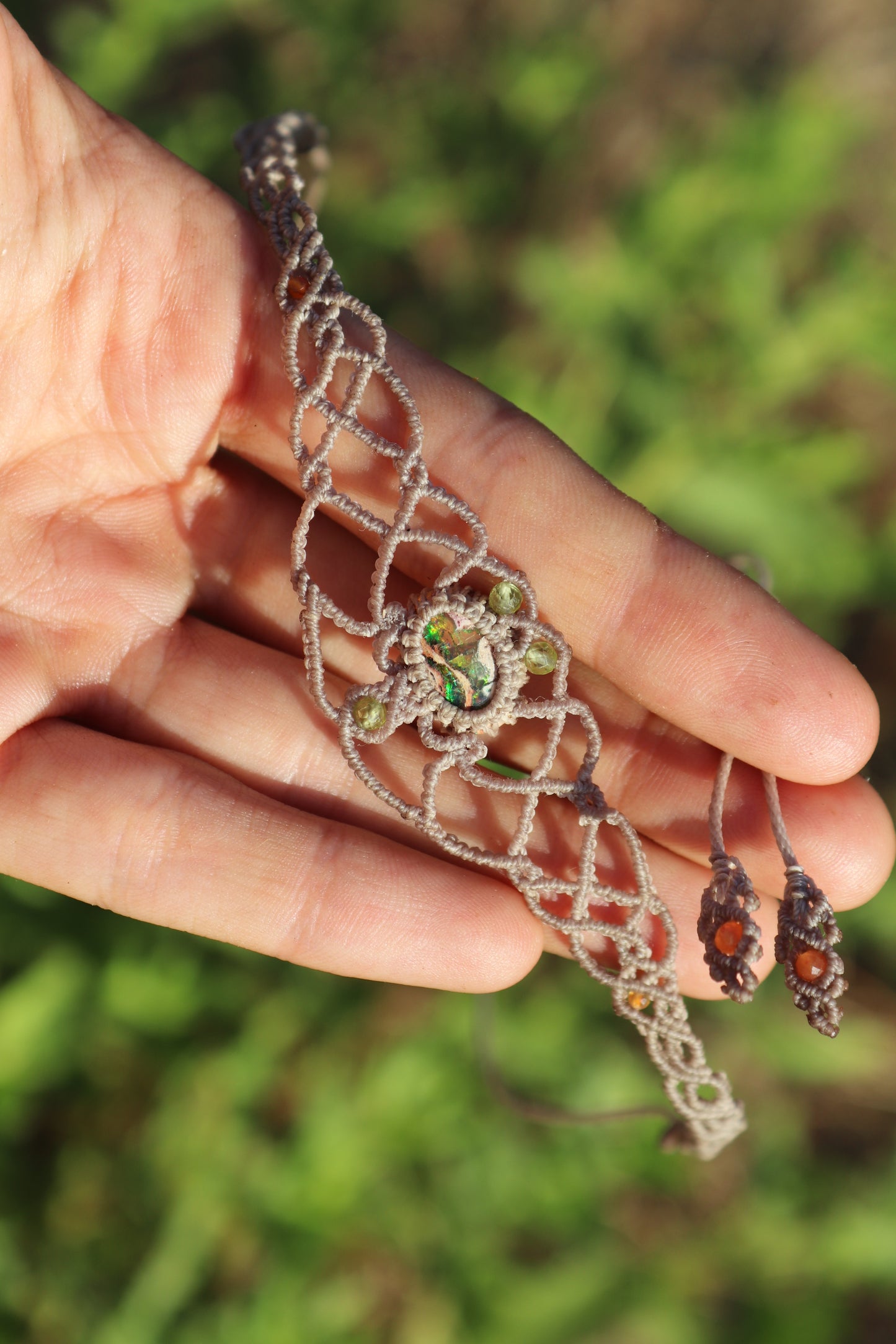 Green Mexican opal choker or headpiece/tiara | Handmade Macrame Jewelry