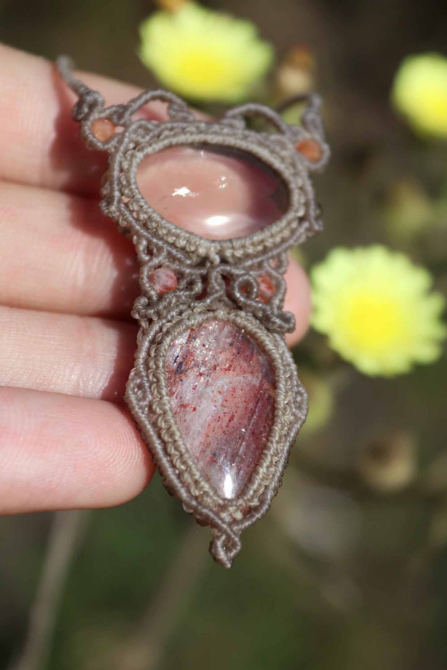 Delicate SUNSTONE and QUARTZ pendant