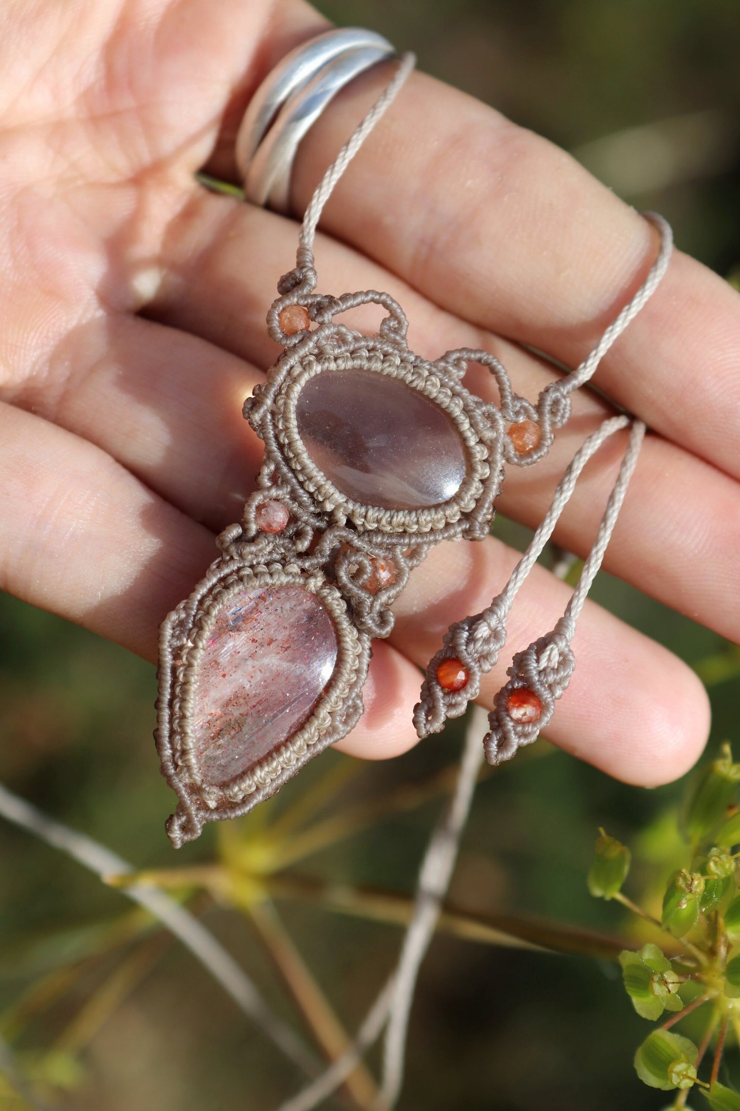 Delicate SUNSTONE and QUARTZ pendant
