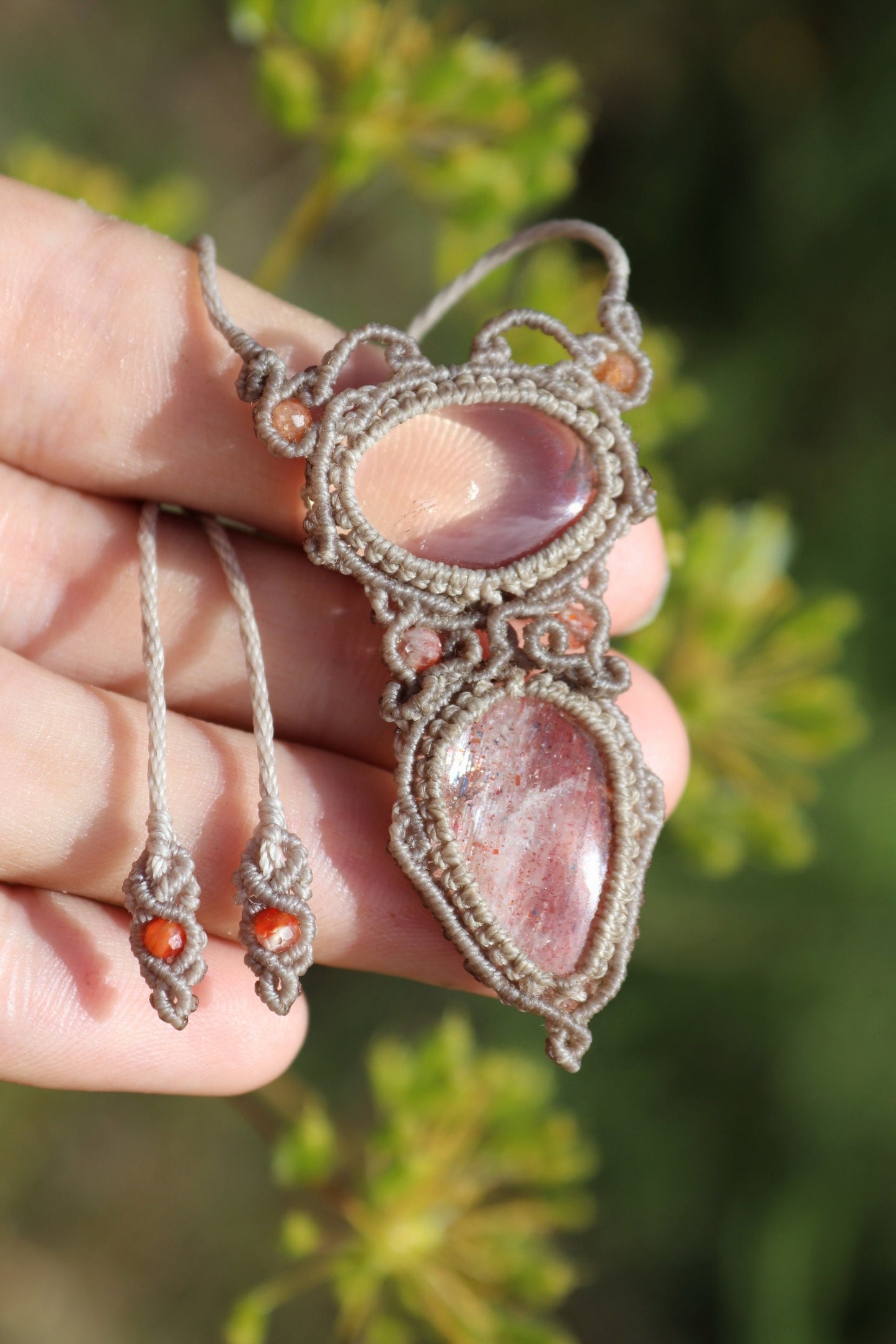 Delicate SUNSTONE and QUARTZ pendant