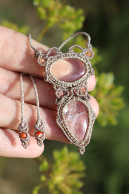 Delicate SUNSTONE and QUARTZ pendant