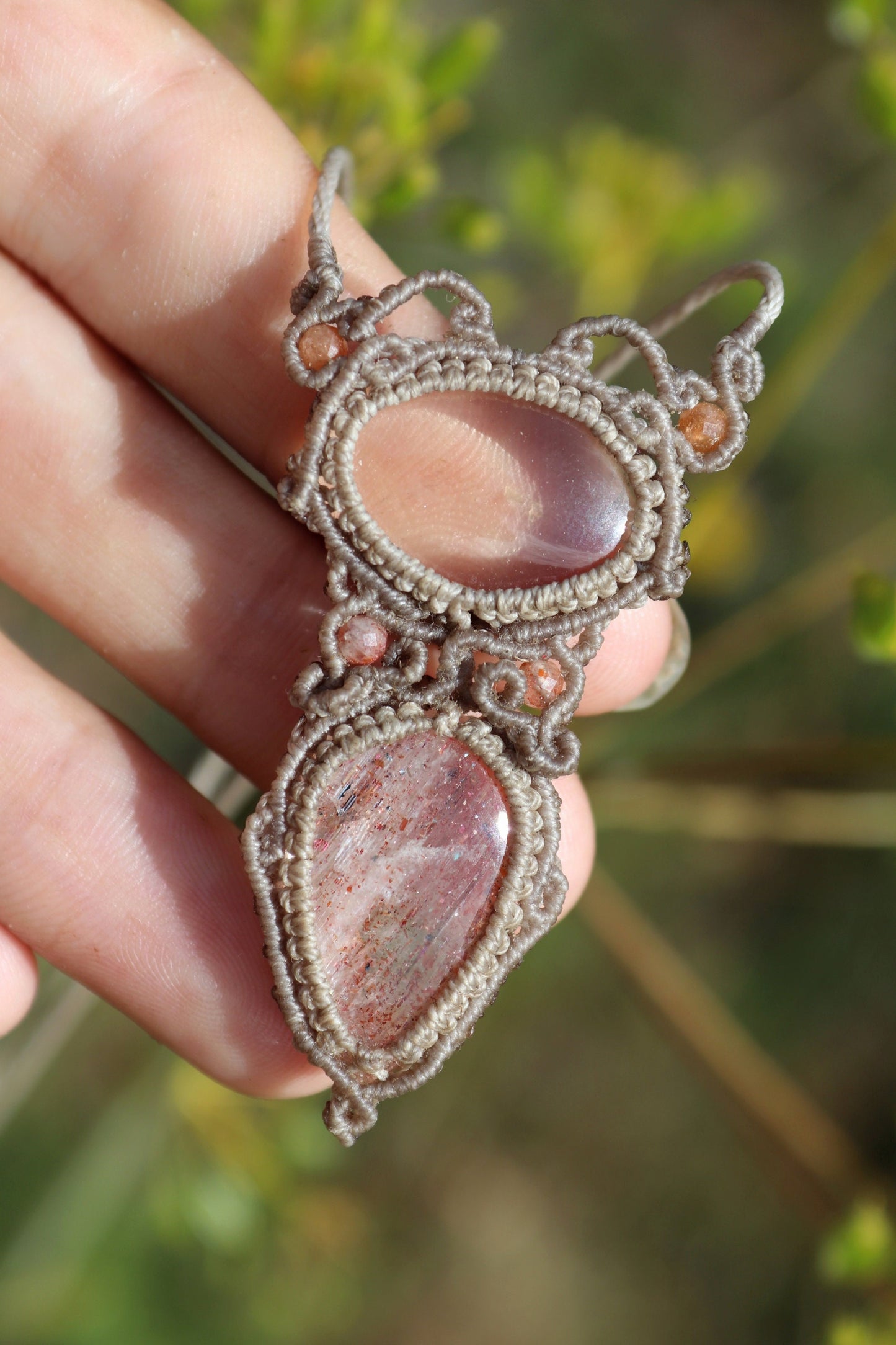 Delicate SUNSTONE and QUARTZ pendant