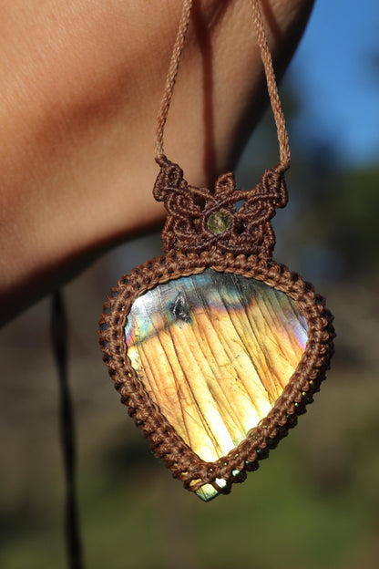 Golden Labradorite pendant with peridot beads