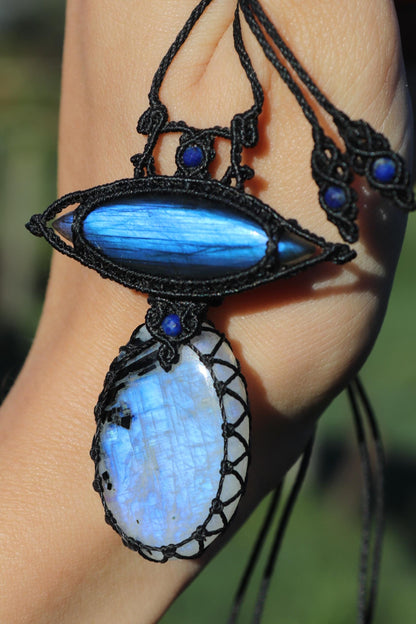 PIERRE DE LUNE avec tourmaline et LABRADORITE bleu roi