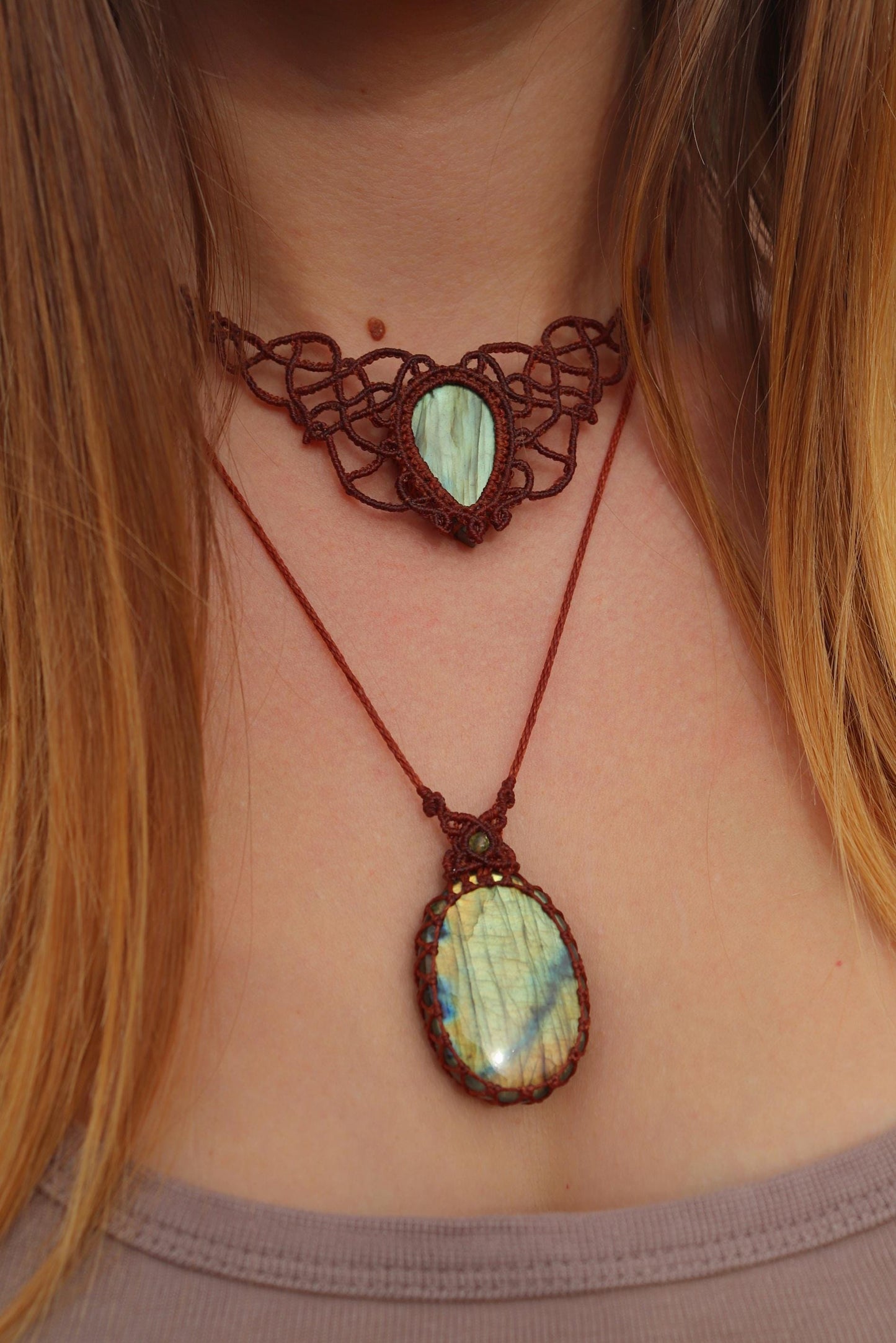 Green Fairytale LABRADORITE jewelry SET, choker & pendant