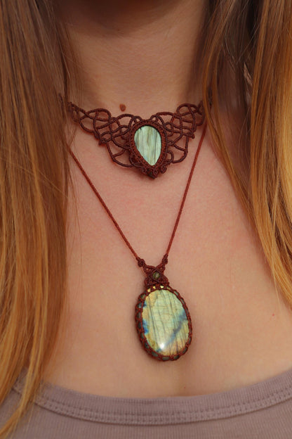 Green Fairytale LABRADORITE jewelry SET, choker & pendant