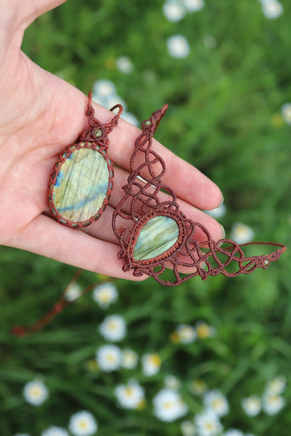 Green Fairytale LABRADORITE jewelry SET, choker & pendant