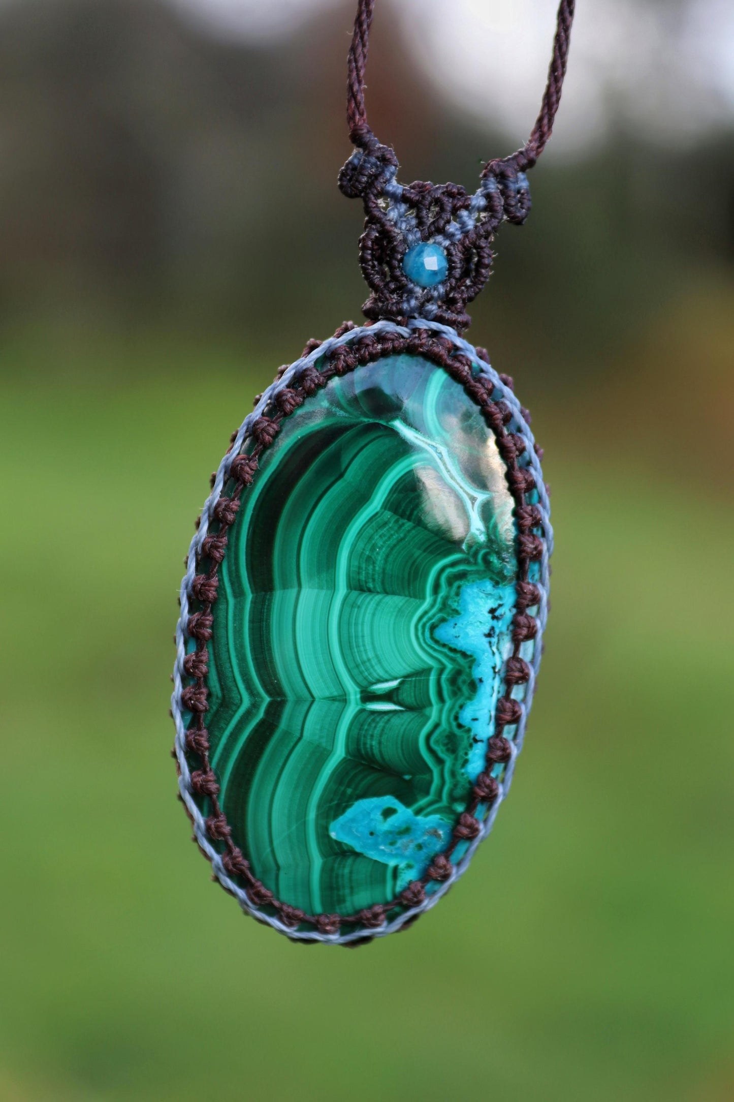 Pendentif en malachite chrysocolle, GRAND 48mm