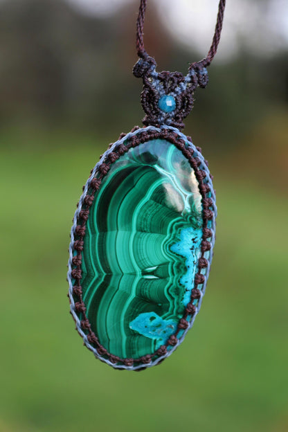 Pendentif en malachite chrysocolle, GRAND 48mm
