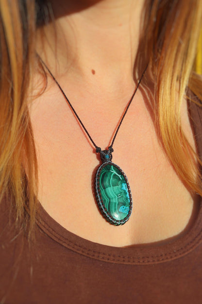 Pendentif en malachite chrysocolle, GRAND 48mm
