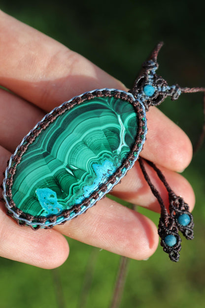 Pendentif en malachite chrysocolle, GRAND 48mm