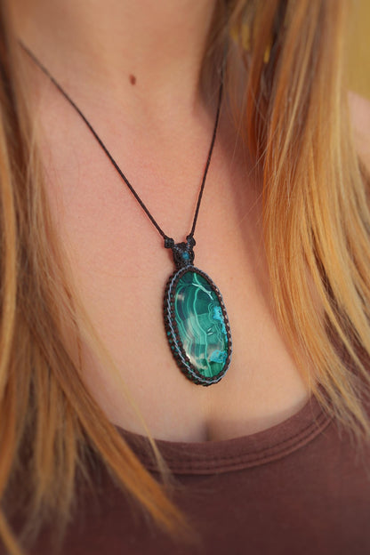 Pendentif en malachite chrysocolle, GRAND 48mm