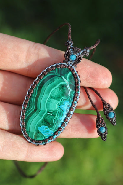 Pendentif en malachite chrysocolle, GRAND 48mm