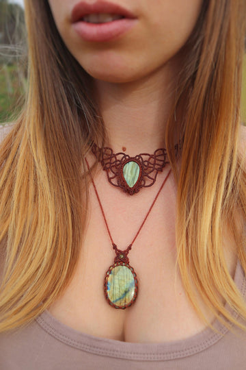Green Fairytale LABRADORITE jewelry SET, choker & pendant