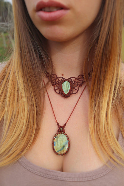 Green Fairytale LABRADORITE jewelry SET, choker & pendant