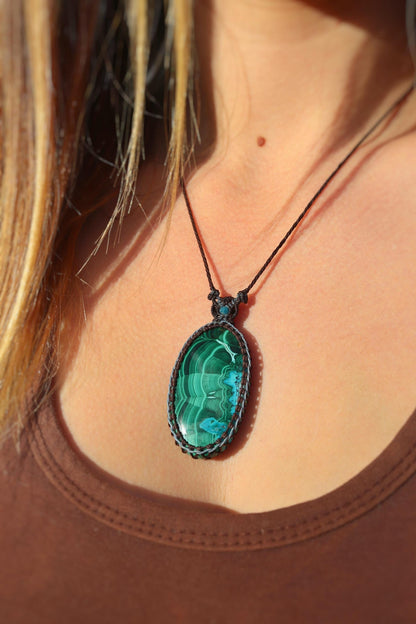 Pendentif en malachite chrysocolle, GRAND 48mm