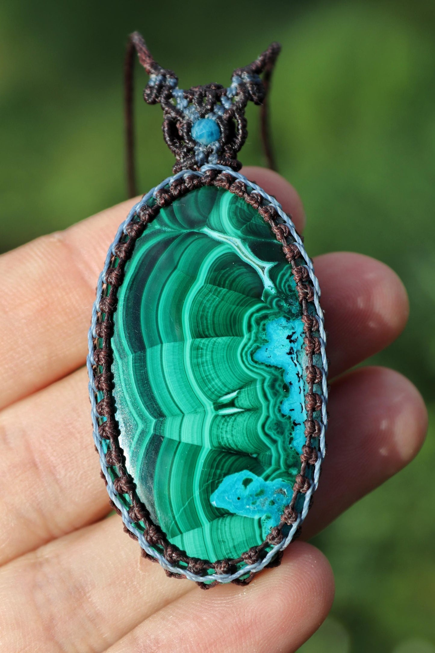 Pendentif en malachite chrysocolle, GRAND 48mm