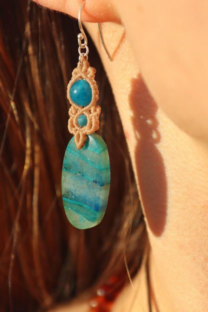 SHATTUCKITE in quartz earrings with apatite beads, 925 silver