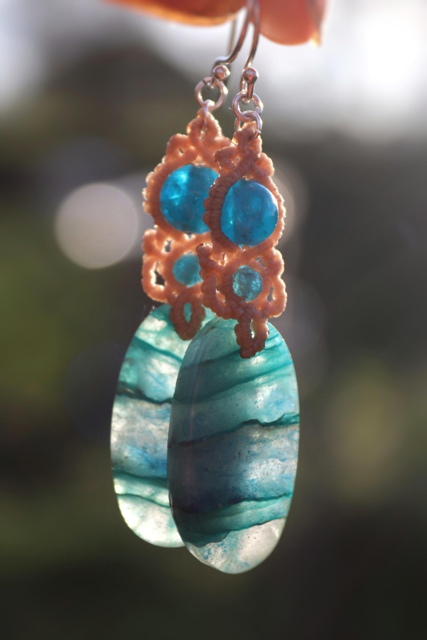 SHATTUCKITE in quartz earrings with apatite beads, 925 silver