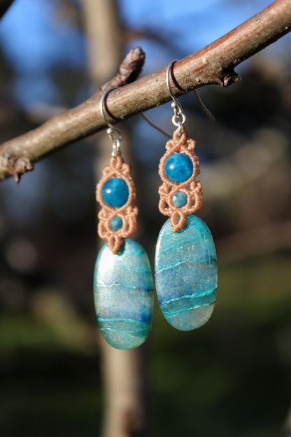 SHATTUCKITE in quartz earrings with apatite beads, 925 silver