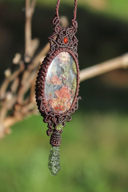MOLDAVITE and Indonesian MOSS AGATE pendant