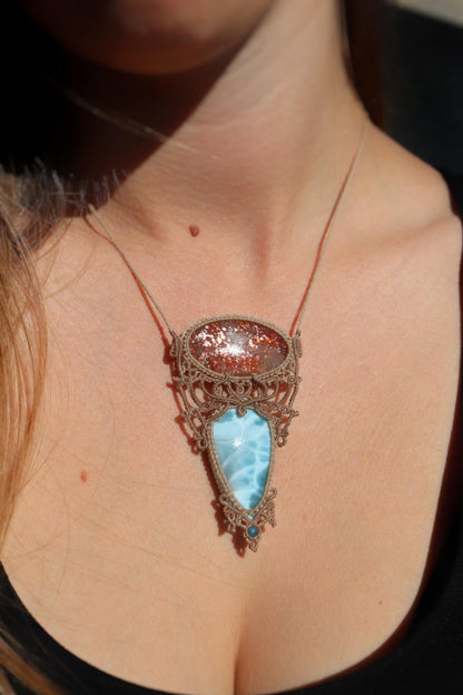 Pendentif LARIMAR & PIERRE DE SOLEIL