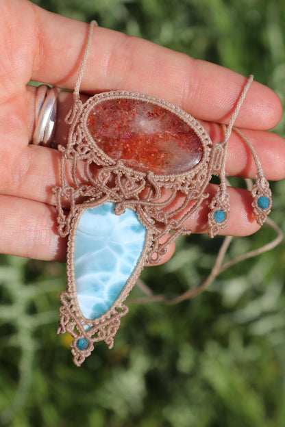 Pendentif LARIMAR & PIERRE DE SOLEIL