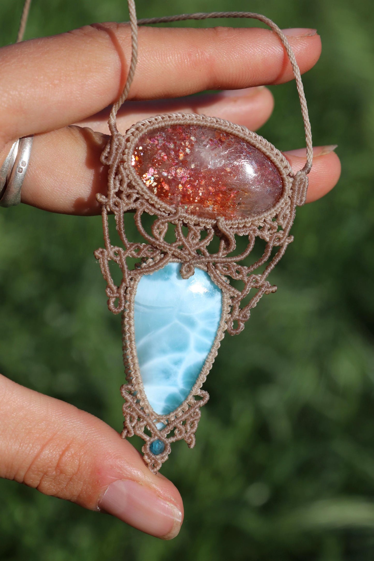 Pendentif LARIMAR & PIERRE DE SOLEIL