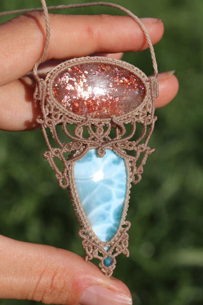 Pendentif LARIMAR & PIERRE DE SOLEIL