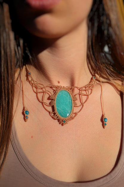 Grand ras-de-cou en AMAZONITE bleu paraïba