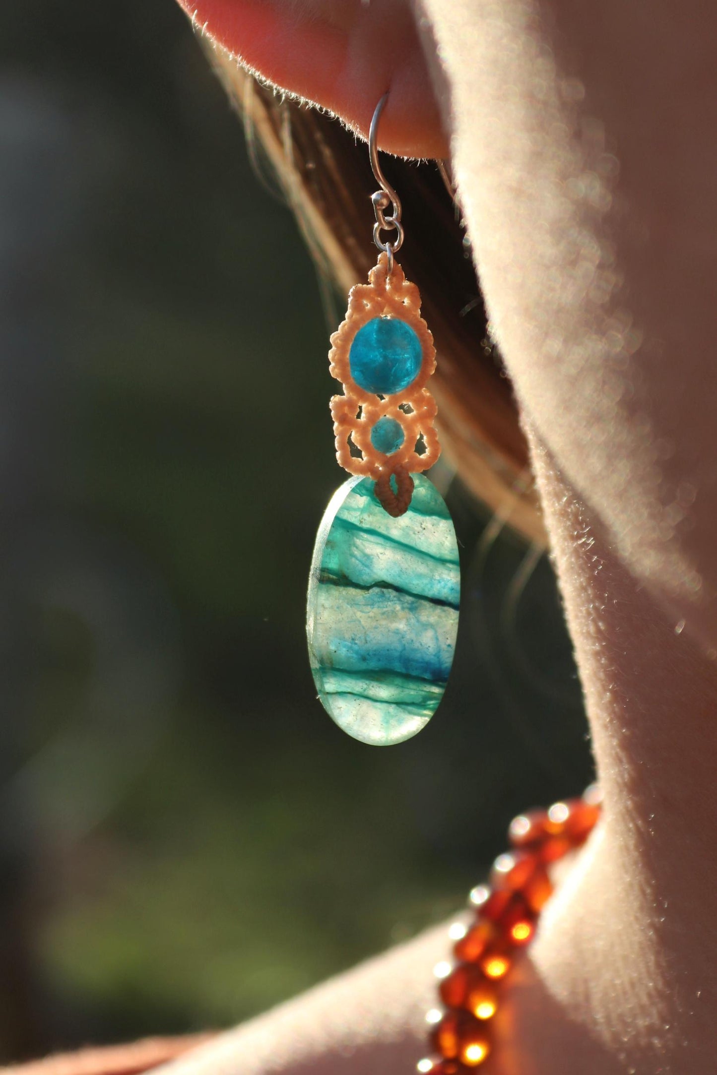 SHATTUCKITE in quartz earrings with apatite beads, 925 silver