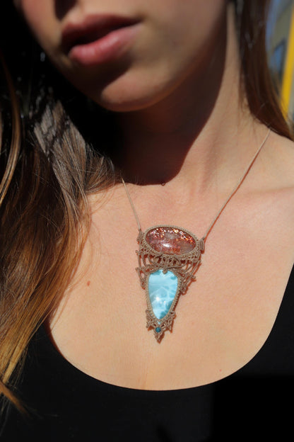 Pendentif LARIMAR & PIERRE DE SOLEIL
