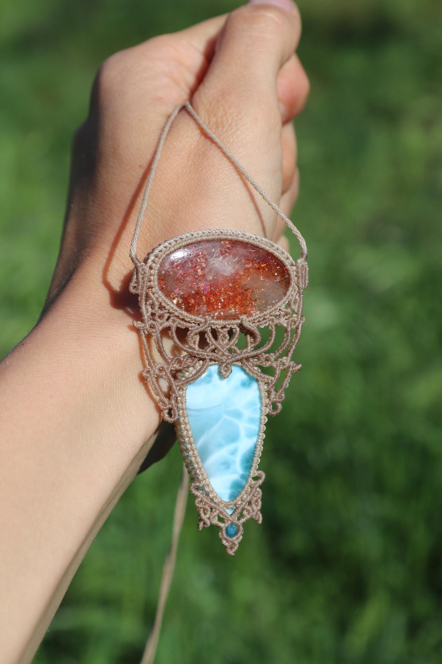 Pendentif LARIMAR & PIERRE DE SOLEIL