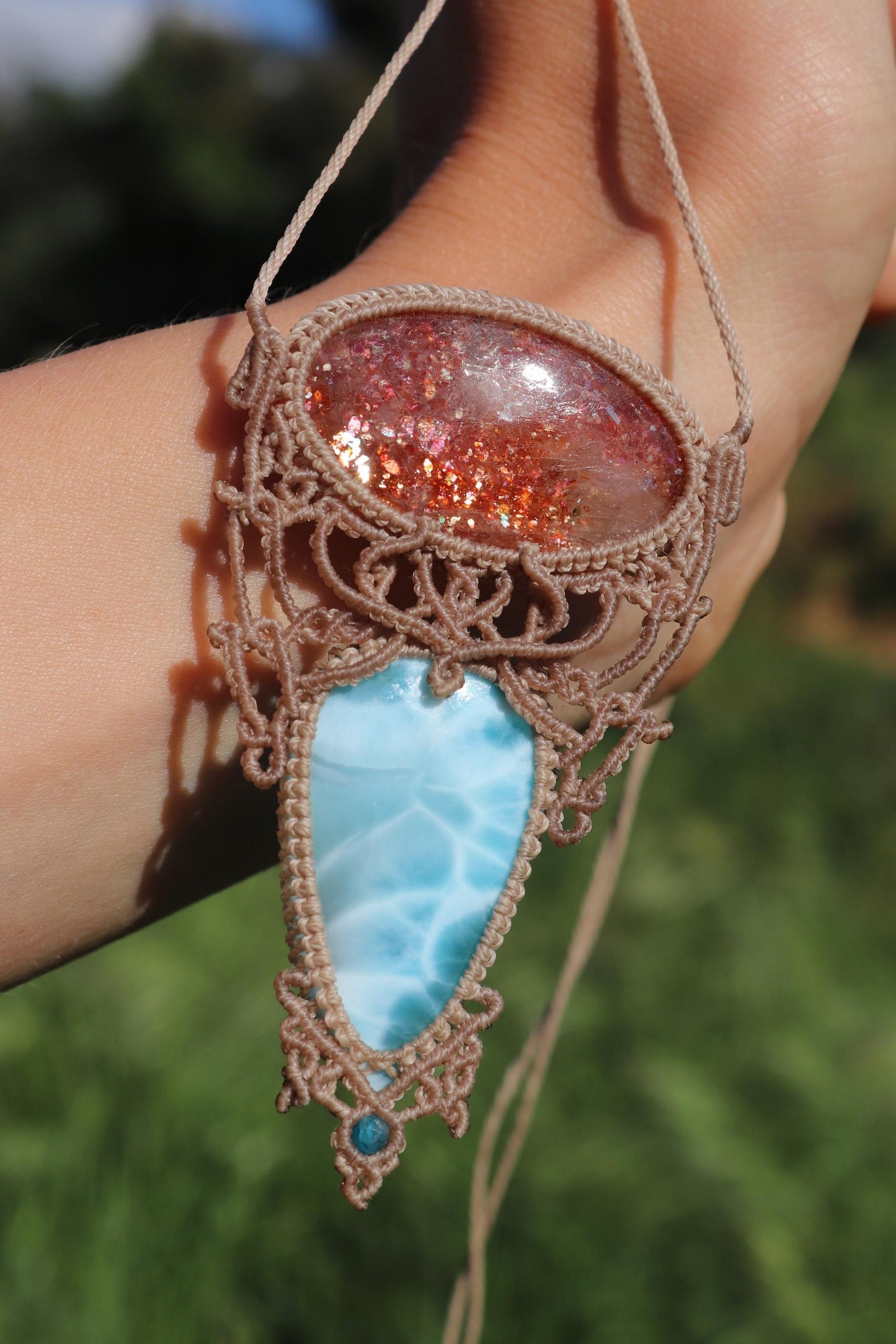 Pendentif LARIMAR & PIERRE DE SOLEIL