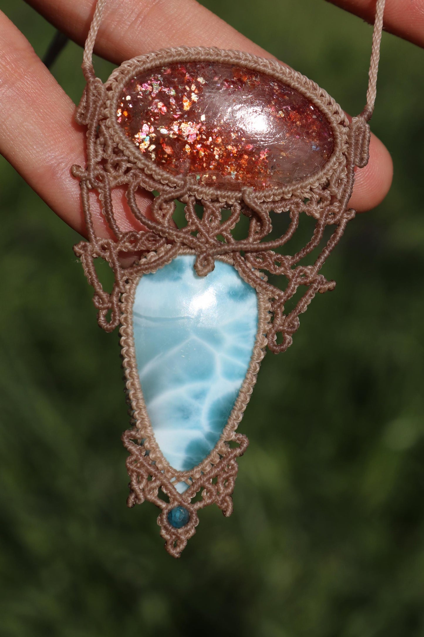 Pendentif LARIMAR & PIERRE DE SOLEIL