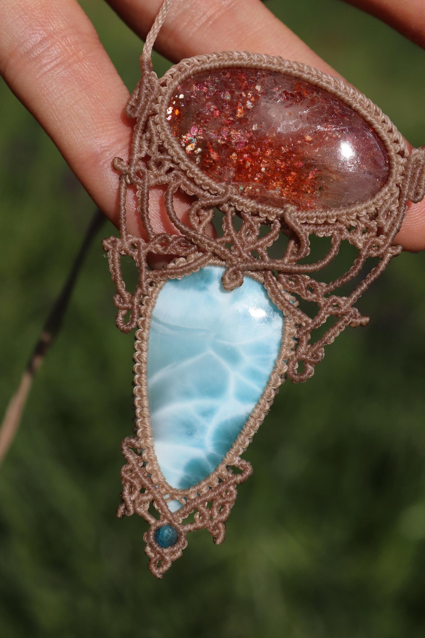 Pendentif LARIMAR & PIERRE DE SOLEIL