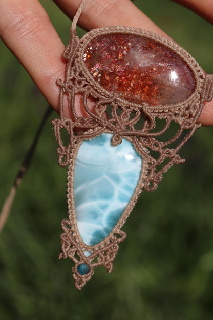 Pendentif LARIMAR & PIERRE DE SOLEIL