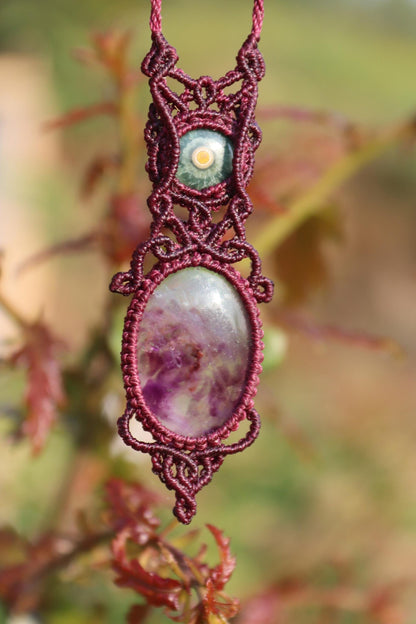 Pendentif en JASPE océanique et FLOURITE violette