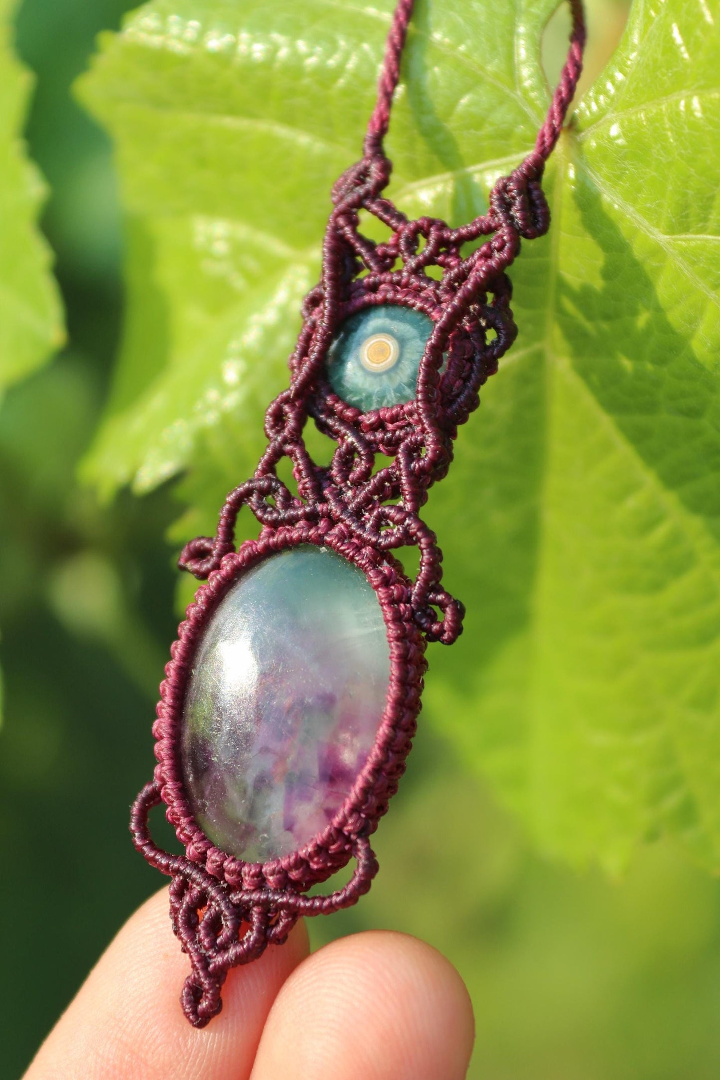 Pendentif en JASPE océanique et FLOURITE violette