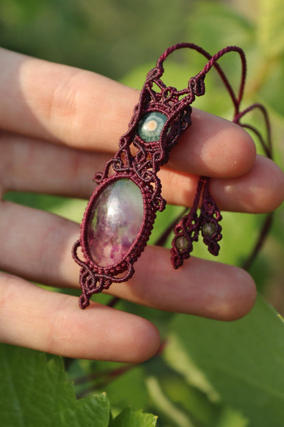 Pendentif en JASPE océanique et FLOURITE violette