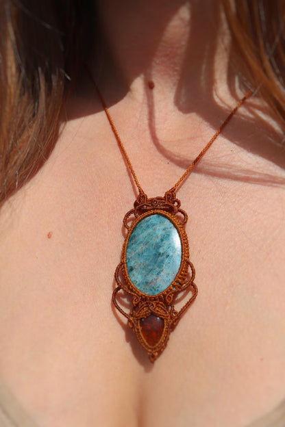 Pendentif APATITE néon et opale du Mexique