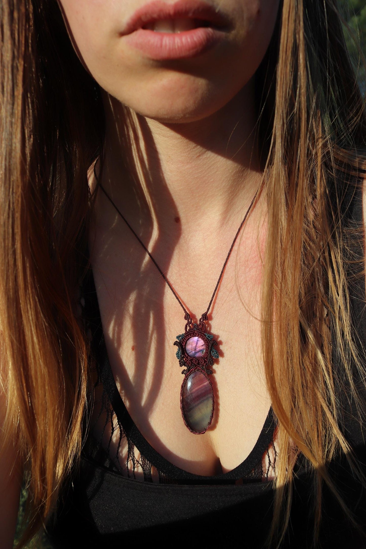 ASTRAL REALMS cosmic FLUORITE and purple spectrolite necklace