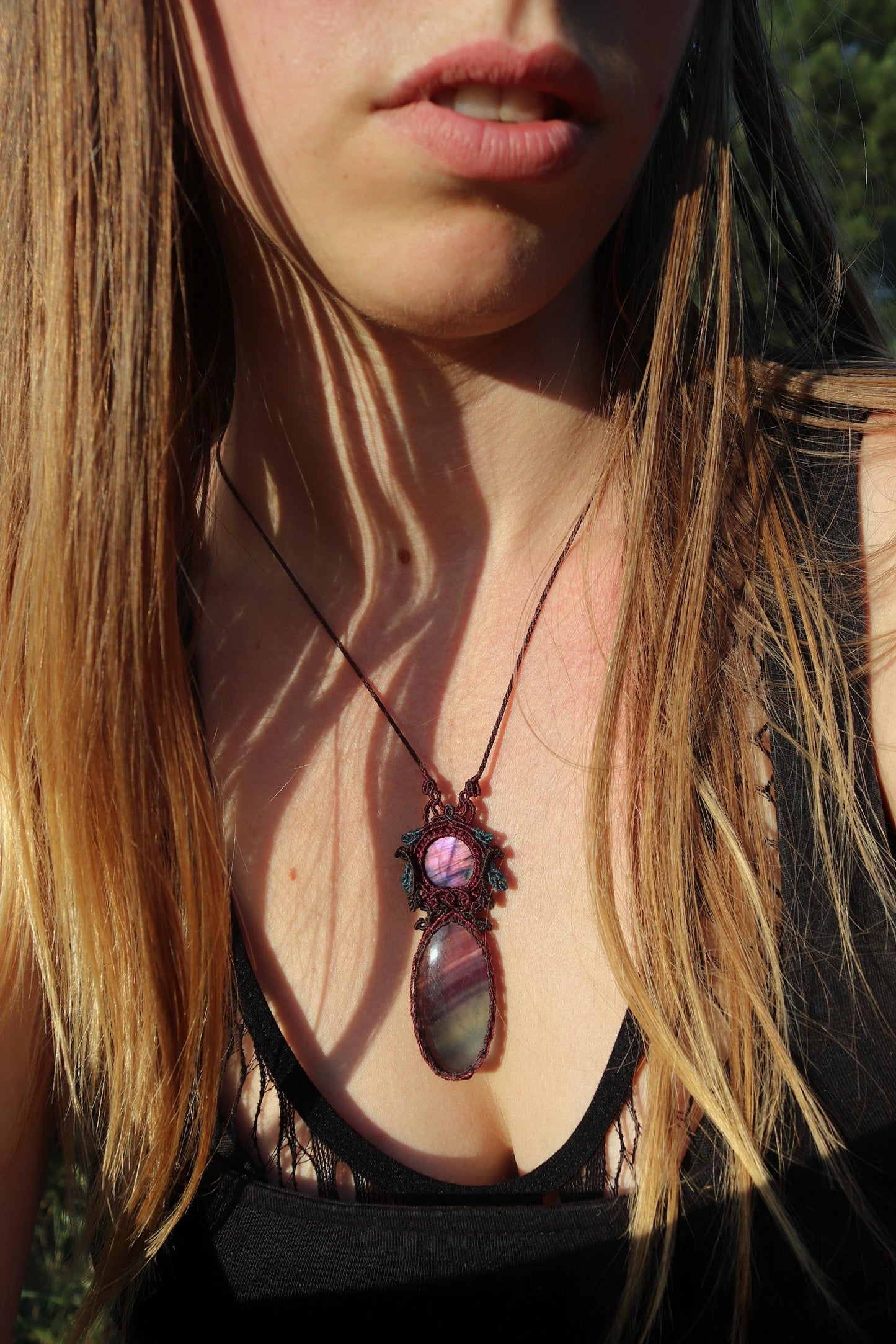 ASTRAL REALMS cosmic FLUORITE and purple spectrolite necklace