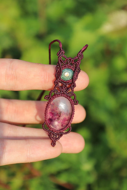 Pendentif en JASPE océanique et FLOURITE violette