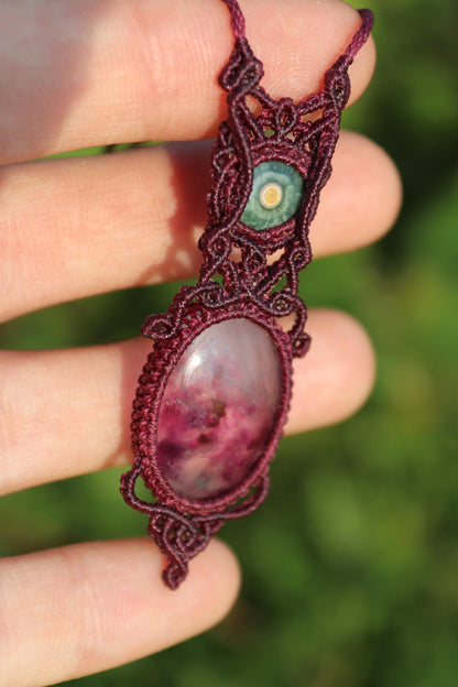 Pendentif en JASPE océanique et FLOURITE violette