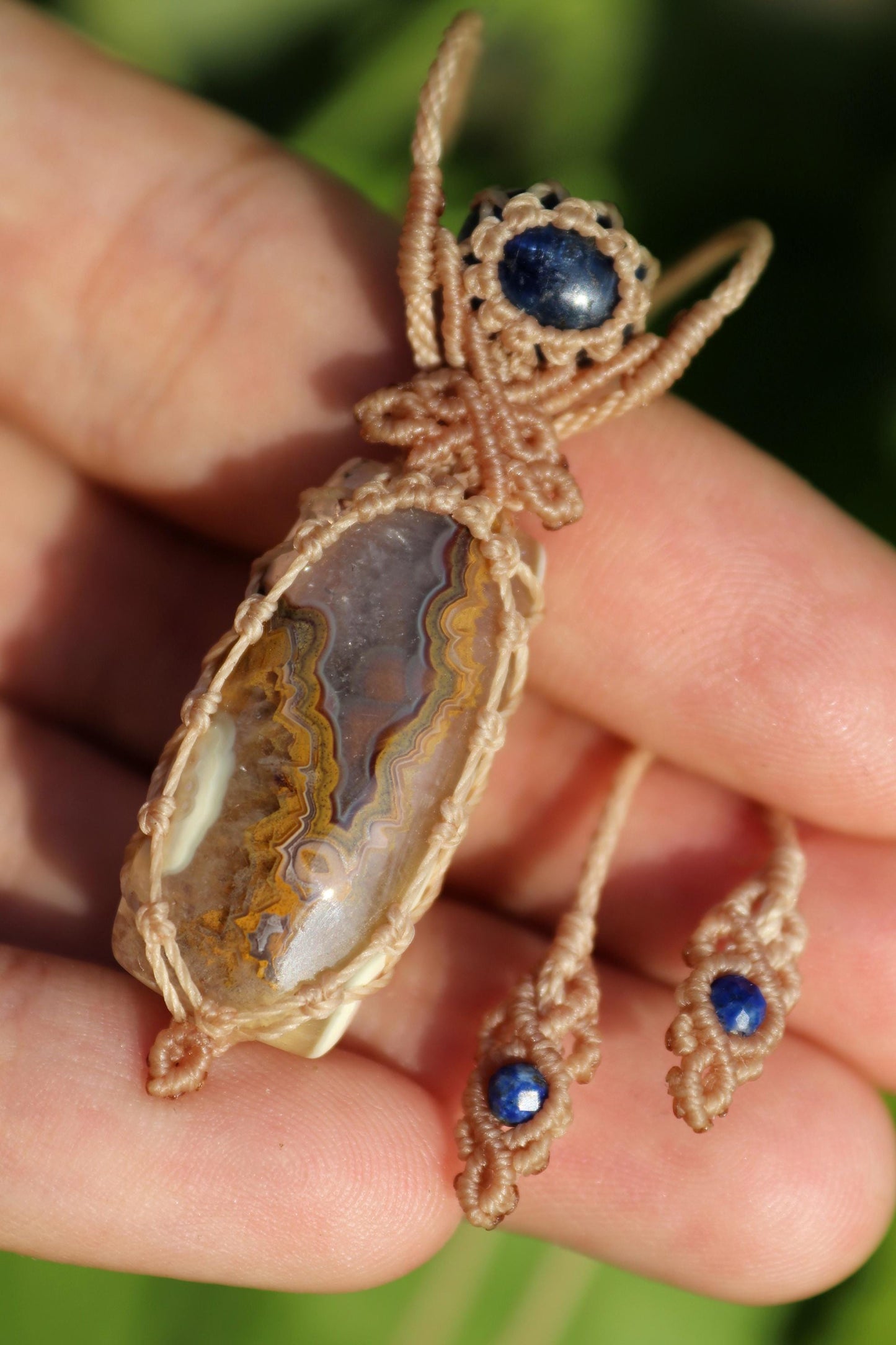 Pendentif en agate Crazy Lace du Mexique et kyanite