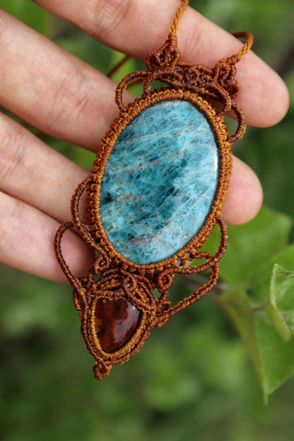 Pendentif APATITE néon et opale du Mexique